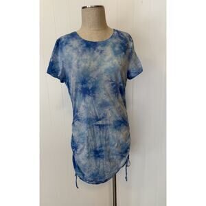 PINK Shirt Womens XL Tie Dye Ruched Sides Drawstring Short Sleeve Casual Top